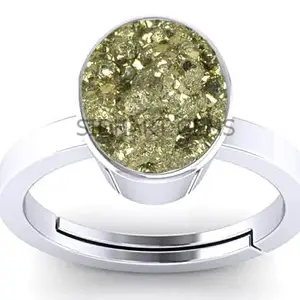 ANUJ SALES 8.25 Ratti 7.00 Crt Natural Pyrite Crystal Ring Silver Plated Ring With Adjustable Size For Men And Women