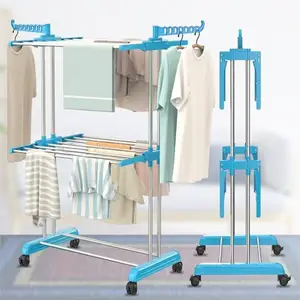 JD FRESH Stainless Steel 3 Tier Clothes Drying Stand/Foldable Laundry Rack/Cloth Dryer Stand/Hanger for Clothing/Indoor/Outdoor/Space Saver for Balcony(Blue)