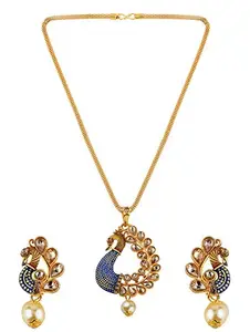 Silver Shine SILVERSHINE Attractive Gold Plated Peacock Designer Pendant for Women Girl (Blue)