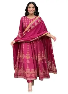 ANNI Designer Women Printed A Line Kurta Pant Dupatta Set Viscose Blend Kurti Palazzo Suit Ladies Ethnic Wear for Office Festive Daily Use