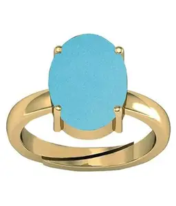 SIDHGEMS 10.25 Ratti 9.00 Carat Turquoise Firoza Sky Blue Gemstone Panchdhatu Adjustable Gold Plated Ring For Men And Women