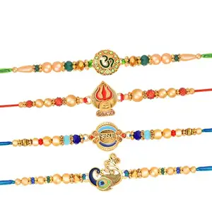 De Marquis 4 Rakhi Combo Set for Brother | Rakshasutra | Designer Rakhee for brother/bhai/bhaiya/bhabhi/sister/kids, Happy Rakshabandhan (Pack of 4 Rakhis)