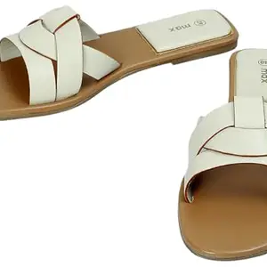 Max Women Coloublocked Flat Sandals, CREAM, 37