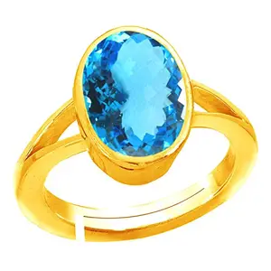 AKSHITA GEMS 7.25 Ratti 6.00 Carat Blue Topaz Ring Natural Topaz Ring Original Certified Oval Astrology Elegant Energized Blue Topaz Stone Adjustable Gold Plated Birthstone Ring
