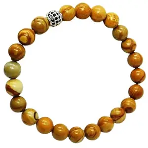 RRJEWELZ Natural Camel Jasper 8mm Round Shape Smooth Cut Beads Stretchable Bracelet for Men & Women.|STBR_RR_02470_7.5