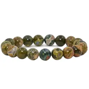RRJEWELZ Natural Rhyolite Jasper 10mm round Shape smooth Cut Beads 6.5 Inch Stretchable Bracelet for Men & Women.|STBR_RR_08211_6.5