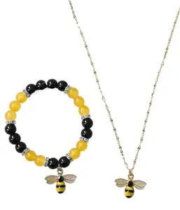 SUPER SOFTENER 2 Pcs Combo Latest Stylish Honey bee Crystal Bead Bracelet and Pendant Necklace Combo Jewellery Set for Women Pendant Necklace & Bracelet Gifts for Girls And Women