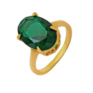 Memoir Gold Plated, Faux Columbian Emerald Green, Free Size, Fashion Finger Ring Women