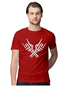ALLEN BLACK Men's Regular Fit T-Shirt Skeleton Rock Horns - Rock Hands 100% Cotton T-Shirt Red_SKSSHORNS-Red 2XL Men Round_