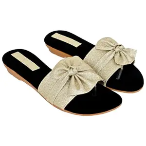 ALTEK Women Flats Antiskid Fashinable Daily Use Soft Velvet Synthetic Cloth Casualwear Durable Indoor Outdoor Chappal 13137_flt_Gold_120_7