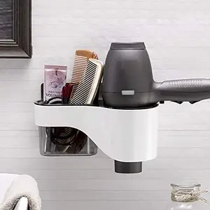 HOKIPO ® Magic Sticker Series Self-Adhesive Plastic Hair Dryer Stand (Black, Model - AR2615)