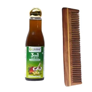 G Krishna Naturals Combo Pack of Hair Brushes Wooden Neem Comb & 3 in1 Hair Oil for Women & Men (Pack of 1 Each)(GKNPC1-06)