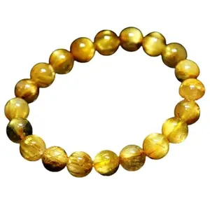 RRJEWELZ Natural Golden Hair Rutile Quartz 8mm Round Shape Smooth Cut Beads 8 Inch Stretchable Bracelet For Men & Women. Unisex Bracelet For Healing, Meditation, Prosperity, Gift & Luck|STBR_RR_03438_8.0