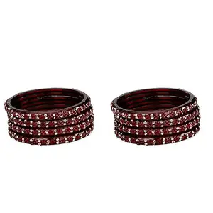 Somil Bridal Wedding Party Collection Festival Glass Kada/Bangles Set, Maroon, 8 Bangles With Box-X165