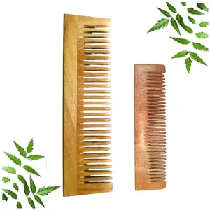 Neem Wooden Long Wide Tooth Comb And Pocket Comb Combo Set for Women & Men | Comb For Unisex For Hair Detangling,Styling,Grooming,Hair Growth,Hair Fall Control,Dandruff Control,Frizz Control