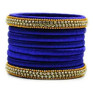 GOELX Silk Thread Bangles Set - Hot selling, Trendy & Popular Rhinestone Silk Bangles in Royal Blue - 2.6