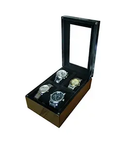 SLK Wood Products Wooden Watch Box Charcoal Black, (4 Watches)