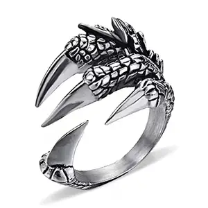 Uniqon Unisex Trending Stylish Silver Color Stainless Steel Adjustable Openable Funky Dragon Eagle,Vulture Claw Thumb Finger Ring (Free Size)