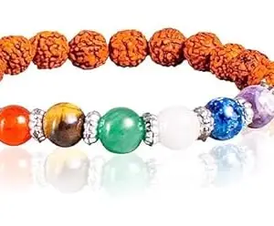 ASTROGHAR Natural Rudraksha And Chakra Crystals Bracelet For Men And Women