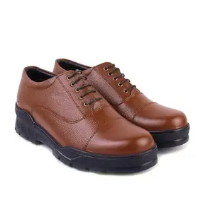 XHUGOY Lace-up Tan Leather Oxford Light Weight Police Shoes for Men with Size UK 5 -UK 12