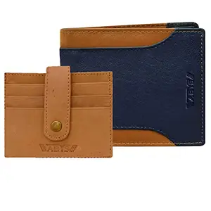 ABYS Genuine Leather Wallet & Card Holder Combo Gift Set for Men-Blue,Tan,TAN(WCH-8526BLTN+5134HJ)