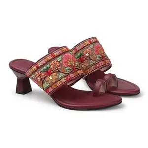 AUSTINE Women Stylish High Heels Sandals | Comfortable Block Heel Slip-On | Fashion Footwear for Women & Girls Maroon