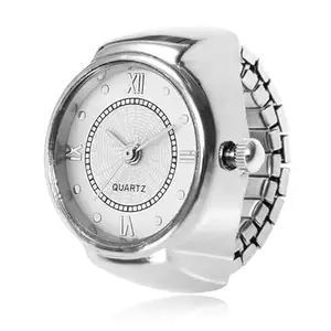 Peora Stainless Steel Silver Analog Watch Style Strechable Finger Ring Fancy Jewellery for Women (Free Size)