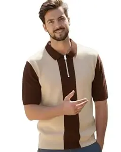 Enitor Mens Half Sleeves Polo Neck T-Shirt, Casual Summer Wear T-Shirt for Men, Streetwear Half Zipper T-Shirts for Boys, Stylish Everyday Tshirts for Boy