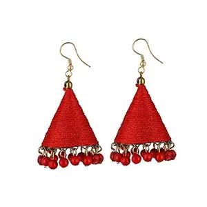Generic Women's Thread Hook Dangler Hanging Jhumki Earrings-Red-PID27131