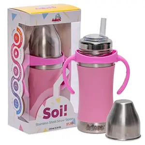 Adore SOI Stainless Steel Straw Bottle with Sleeve with Handle 250ml (Pink)