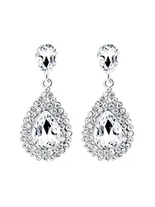 Yellow Chimes Crystal Earrings for Women Silver-Plated White Crystal Tear Drop Earrings For Women and Girls