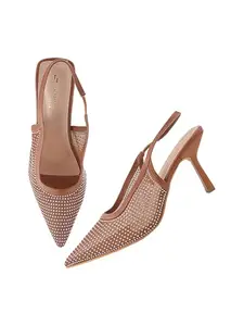 SilverArrow Women's Disco Net Design |Fusion Wears|Stiletto Heel Sandals, Tan, 6 UK