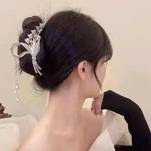 RHOSYN Large Pearl Hair Claw Clips Clutchers for Women Girls Flower Tessel Stone Wedding Hair Jaw Clips Juda Bun Styling Accessories(Pk 1) Cpy8