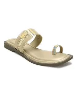 PARAGON RK6025L Women's Sandals | Stylish Slip on Flats with Cushioned Soles | Trendy Lightweight Durable & Comfortable Fashion Slippers for Outdoor Use Gold
