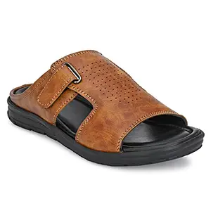 AZZARO BLACK Men's Synthetic Leather Velcro Light Weight Sandals (tan,size:-7)