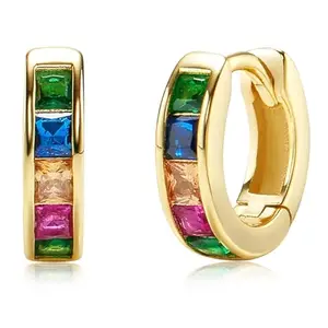 Peora Gold Plated Multi Crystal Studded Stylish Hoop Huggie Earring Jewellery for Women