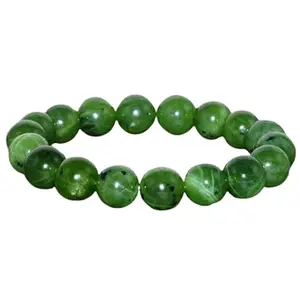 RRJEWELZ 10mm Natural Gemstone Canadian Jadeite Round shape Smooth cut beads 7.5 inch stretchable bracelet for men. | STBR_RR_M_02485