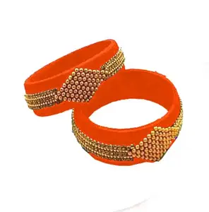 HARSHAS INDIA CRAFT Silk Thread Bangle New s Plastic Bangle Set For Women & Girls (Orange) (Pack of 2) (Size-2/0)