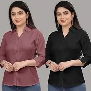 Formal Cotton Blend Shirt for Women with 3/4 Sleeve for Casual Wear Combo of 2
