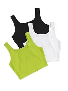 Toochki Women's Knitted Sleeveless Solid Sqaure Neck Ribbed Tank & Crop Tops (Pack of 3)