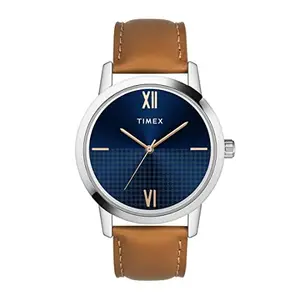 TIMEX Men Leather Analog Blue Dial Watch-Twtg31Smu01, Band Color-Brown
