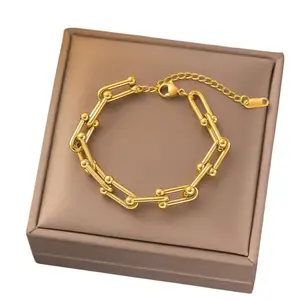 THEFIDNIFY 18K Gold Plated Stainless Steel Link Bracelet, Streetwear Chain Design, 5g