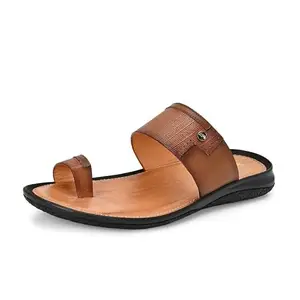 HITZ Men's Tan Leather Casual Toe Ring Slippers