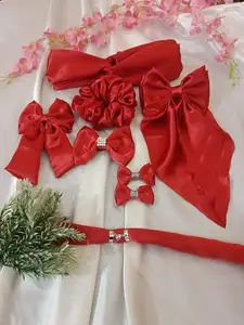 Premium Red Hair Accessories Set – Bow, Pins, Bands, Scrunchies,Mini Bows & Heart Ring for Women & Girls