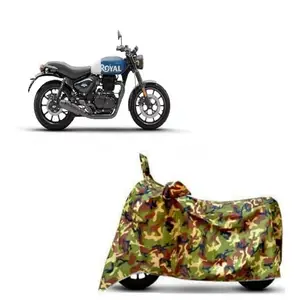 Aarav Moto Dust & Waterproof Bike Body Cover for bullat with Double Mirror Pocket jungal Green (4x4 Matty) (Royal Enfield Hunter 350)