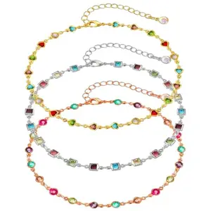 VAMA FASHIONS Elegant Multicolor Crystal Stone Bracelet Charm Cuff Hand Chain Armlet Bracelets Combo Set for Women and Girls