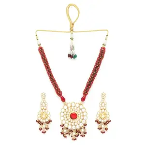 M.D KARAT ART trendy gold plated light pink kunden & beads jewellery necklace set with earring jewellery set for women (SET 0166N)