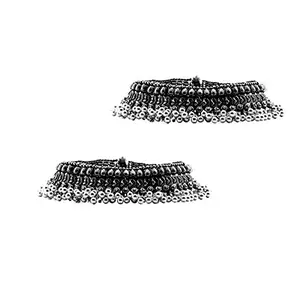TEEJH Roma Coin Silver Oxidized Ghungroo Anklets For Women