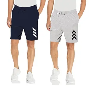 KART BLACK Men's Regular Fit Shorts with Pocket|Casual Knit Shorts|Printed Shorts|Over Sized Shorts|(S,M,L,XL,XXL,3XL,4XL,5XL) Combo Pack of 2 (3XL, NAVY-GREY)