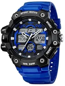 V2A Stryke 53mm Analog Digital Sports Watch for Men | 3 Alarms & Countdown Timer | Layered Multi-Display Dial | Stopwatch, Dual Time, Day-Date | TPU Strap | 50M Water Resistant | Gift for Men